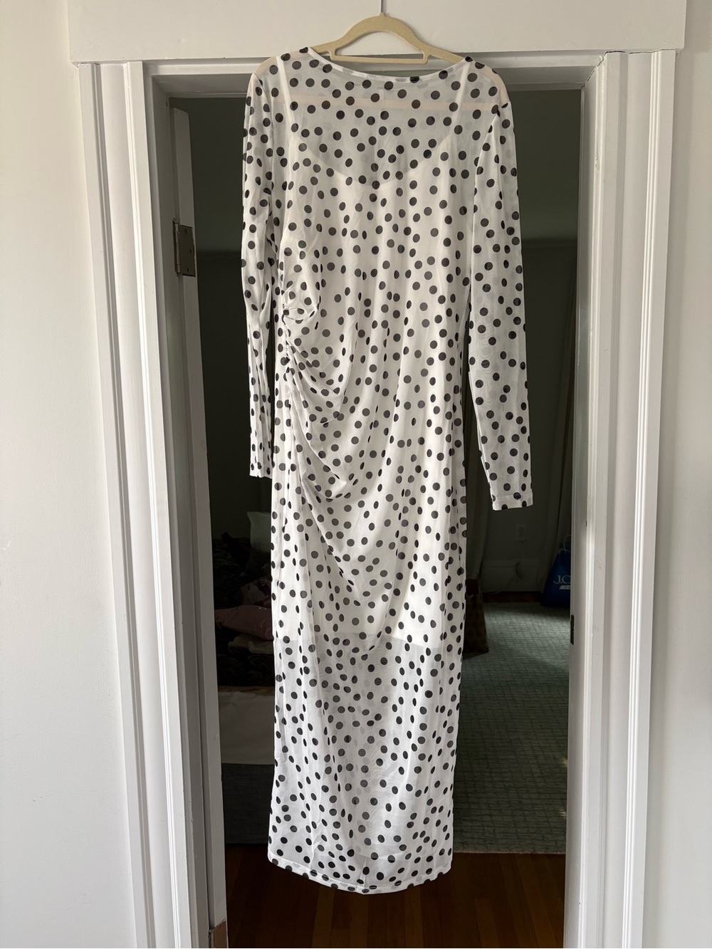 White Long Sleeve Polka Dot Maxi Dress